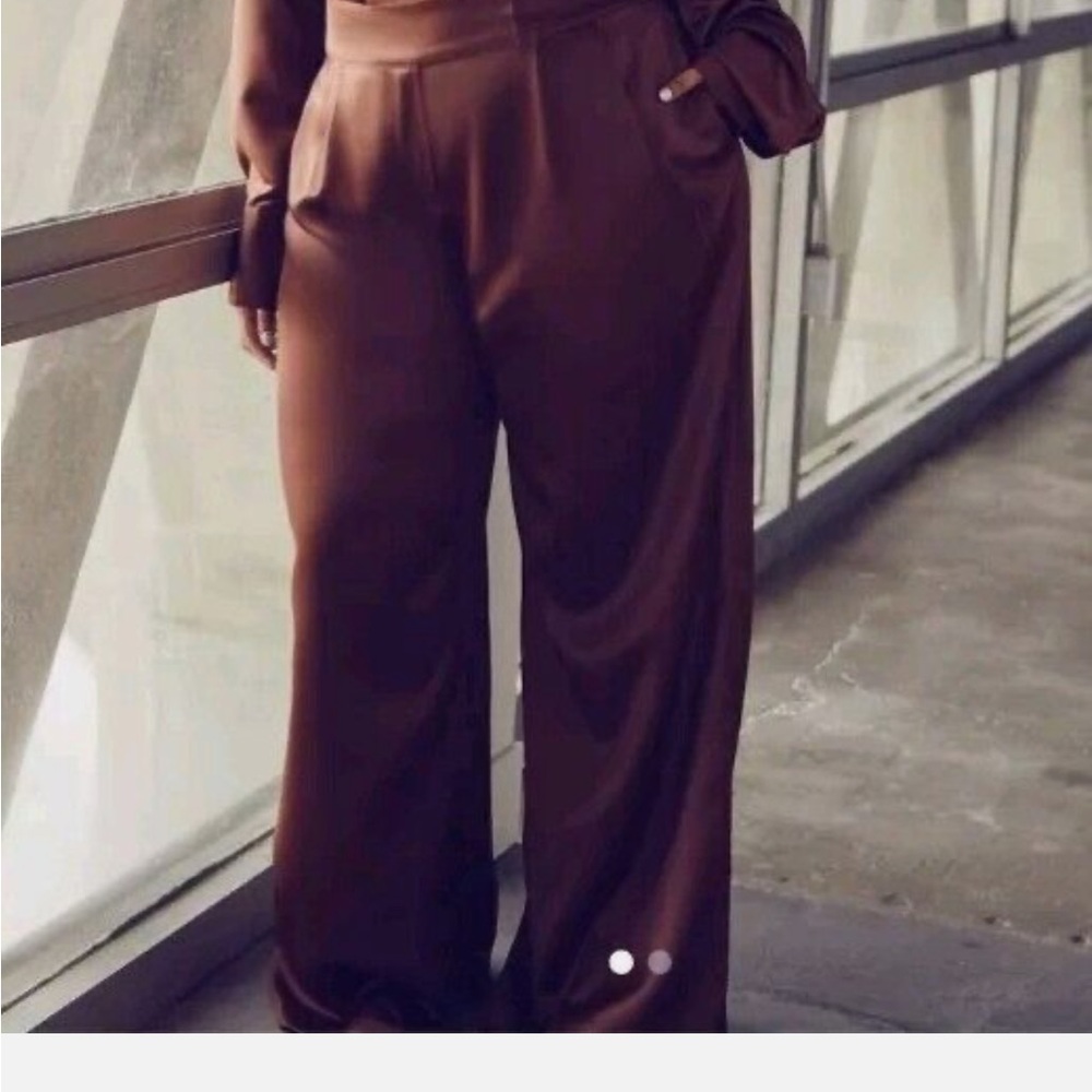 Chic Brown Satin Wide-Leg Pants